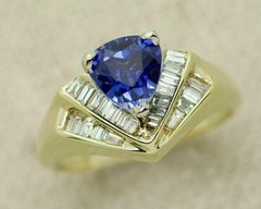 2 Ct Trillion Cut Blue Tanzanite Wedding Ring 14K Yellow Gold Plated For Women’s