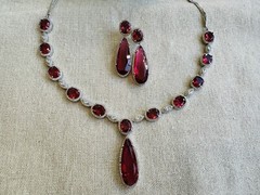 CZ Navy Blue Sapphire Teardrop Gem Bridal Indian Necklace Earring Jewelry Set