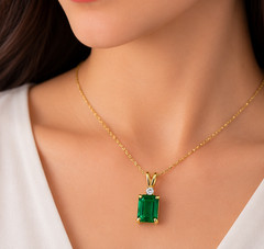 2.0Ct Emerald Cut Simulated Emerald Pendant Necklace 14K Yellow Gold Plated