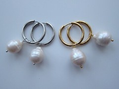 Huge or Small White Cultured Baroque Pearl on Hoop Earrings Silver Gold 7- 14mm