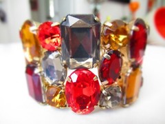 Wide Red Brown & Gold Gemstone Stretchy Bracelet Reiki Chakra MINT NEW STUNNING