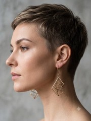 Gold Tone Geometric Dangle Drop Earrings – Black Metal French Wire No Stone
