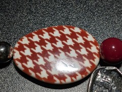 Statement Elephant Pendant Necklace Crimson Red Houndstooth Beads Silver Tone