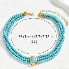Turquoise Choker Necklace Women 3 Layers Multi Strand Bib Pendant 20s Style