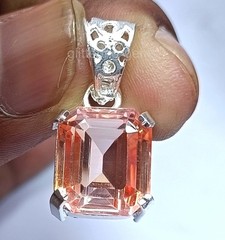 Natural Peach Sapphire 20.20 Ct IGL Emerald Cut 925 Solid Pendant IGL Gems 5JSP