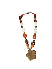 Source Unknown Brown, Orange & Cream Floral Pendant Necklace