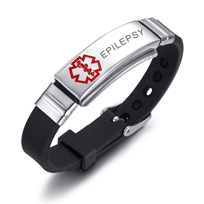 Free Engraving Medical Alert ID Women Men Bracelet Silicone Wristband Black