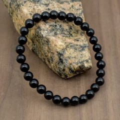 Handmade Natural Black Onyx Elastic Stretch Bracelet – 6mm Round Gemstone Bead