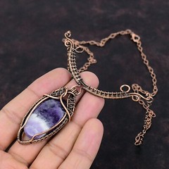 Chevron Amethyst Copper Gift For Bridesmaid Wire Wrapped Adjustable 18.0″