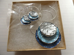 Boho Circular Layered Necklace & Matching Earrings Silver Green Blue