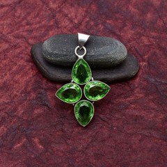 Green Amethyst Gemstone 925 sterling silver Handmade Cross Pendant jewelry 2.75″