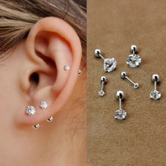Womens Silver Round CZ Screw Back Ball Stud Earrings 316L Surgical Steel 2-6mm