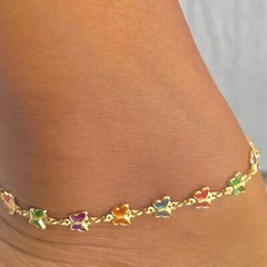 Genuine 18k Gold Filled Multicolor Butterfly Anklet for women-10″ size 7mm