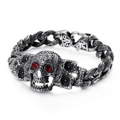 Mens Titanium Steel ID Bracelet Silver Cuban Link Chain Gothic Punk 21.5cm