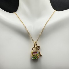 Coach Quilted Rainbow Padlock and Key Necklace | Giftable, New | Full Packaging