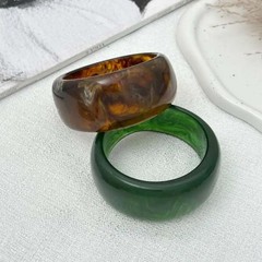 Resin Acrylic Geometric Bangle Women Green Brown Tone Round Layered Jewelry