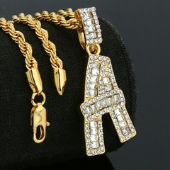 Initial Alphabet Letter Gold Plated Cut Pendant Cubic-Zirconia 24″ Rope Chain