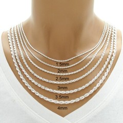 925 Sterling Silver Dia-Cut Rope Chain Necklace w Lobster Lock-Stamped 925 Italy