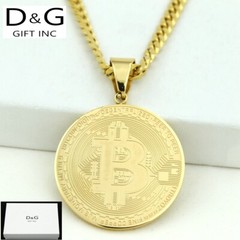 DG Men’s 24″Stainless Steel Bitcoin 35mm Circle Cuban Curb Chain Gold plated Box