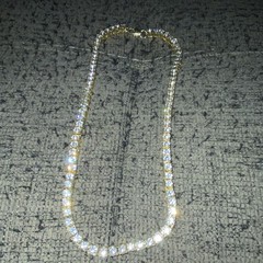 Simulated Diamond Tennis Necklace Yellow Gold Plated Prong Set Box Clasp