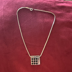Park Lane Signed Silver Tone Square Charm Pendant Necklace Black Dots Box Chain