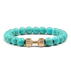 Volcanic Stone Bracelet Dumbbell Charm Matte Black White Beads Men Women 1 Pc