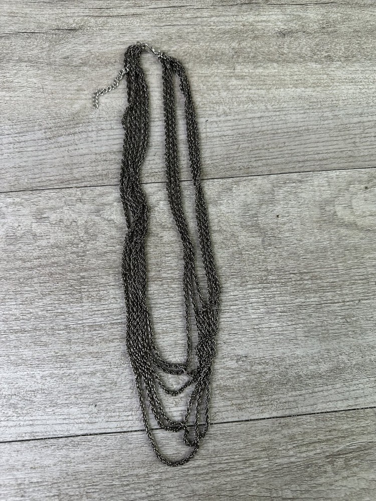 Multi Strand Layered Gunmetal Rope Chain Necklace 21 Inch Adjustable
