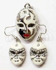 3 Ivory Mardi Gras Enamel Crystal Pendant 39x20mm & Earring Set 24x16mm /Charms