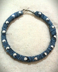 Blue Jean Demin Silver Rhinestone Stud Stylish Round Hoops Fashion Earrings