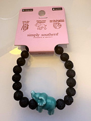 Simply Southern Black Beaded Elastic Bracelet w/ Blue Elephant Charm