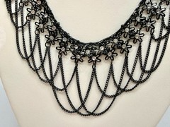 Stunning Statement Choker Necklace Goth Black Chains Clear Rhinestones 16-20 in