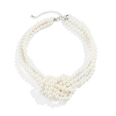 Multi Layer Faux Pearl Twisted Knot Choker Necklace Statement Bridal Elegant