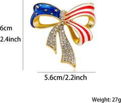 Rhinestone American Flag Medal Pin, Bowknot USA Flag Brooch, Vintage Patriotic