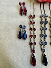 CZ Navy Blue Sapphire Teardrop Gem Bridal Indian Necklace Earring Jewelry Set