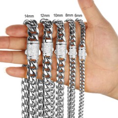 6mm-14mm Mens Miami Cuban Link Chain SOLID Stainless Steel Necklace or Bracelet