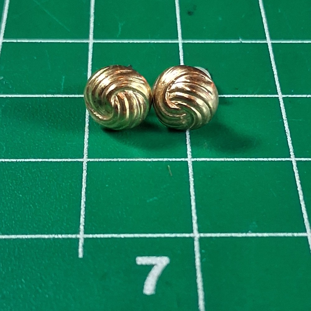 Gold Tone Yarn Thread Ball Design Stud Earrings