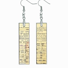 Retro Library Book Checkout Card Dangle Bar Earrings Wood Handcrafted Gift