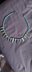 Turquoise Stone Beaded Statement Spike Pendant Necklace Ball/Bead Toggle