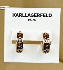Karl Lagerfeld Paris Gold Tone Black Flower Small Hoop Earrings NWT Orig $28
