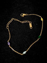 Gold Tone Blue Green Yellow Marquise CZ Station Tennis Chain Bracelet 9 in