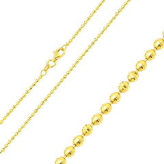 Sterling Silver 2 mm Yellow Gold Plated Diamond Cut Bead Ball Chain Necklace