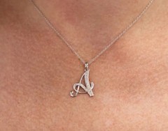 14k White Gold Plated Letter A Initial Pendant Round Cut 1.0Ct Simulated Diamond