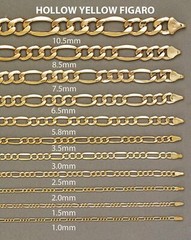 Genuine 18K Yellow Gold Filled Italian Figaro Chain Necklace, Many Width/Length