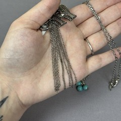 Silver Tone Elephant Tassel Pendant Necklace 36 In Womens Turquoise Boho Jewelry