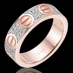Real Iced Moissanite Eternity Band Wedding Screw Ring 14k Rose Gold 925 Silver