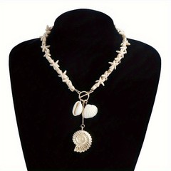 Boho Starfish Chain Alloy Conch Shell Pendant Clavicle Chain Women’s Necklace