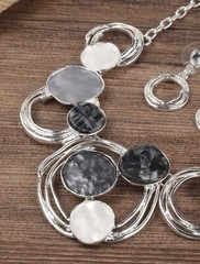 Silver Round Chunky Necklace Set Earrings Silver Black Gray Womens Jewelry