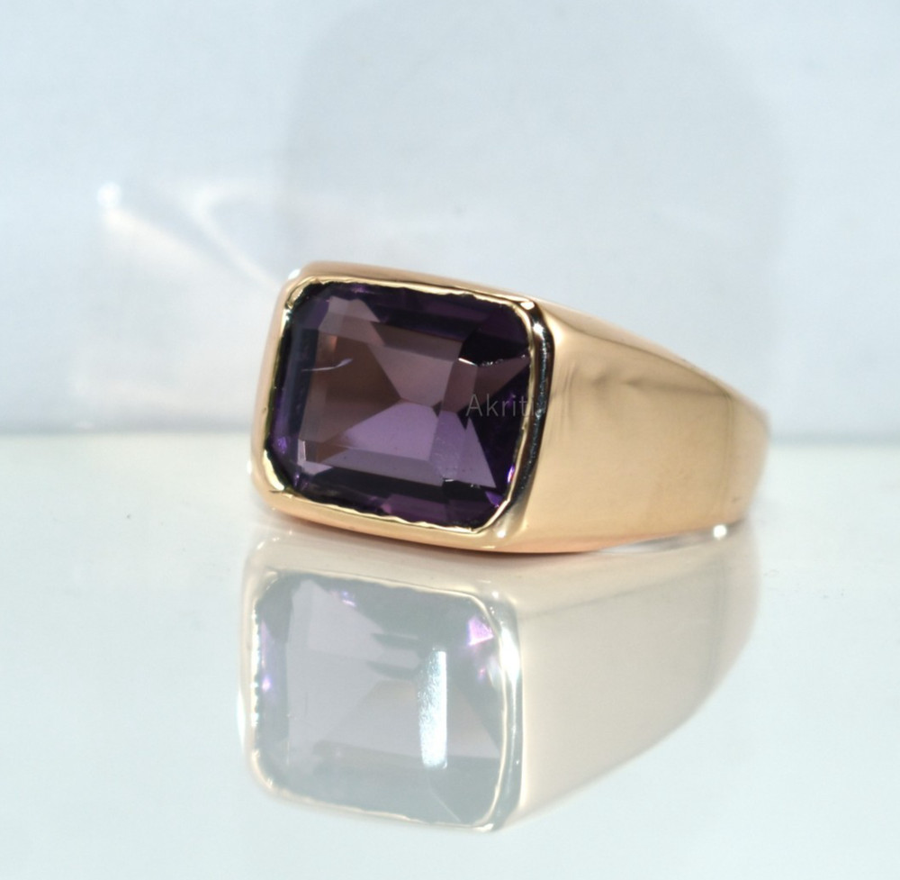 Deep Amethyst Copper Handmade Signet Men’s Ring Traditional Skill Artist