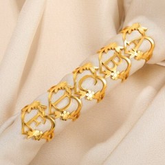 Initial Letter Gold Ring Adjustable Leaf Flower Ring Women’s Fashion Jewelry 82