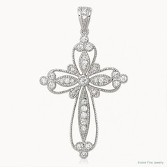 Sterling Silver Rhodium-Plated CZ Filigree Cross Pendant
